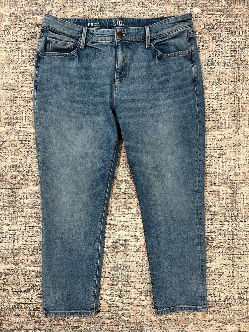 Ana Mid Rise Boyfriend Jeans Women's 14W Blue Denim Stretch - Picture 2 of 12